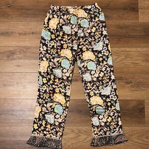 XS Victoria's Secret Satin Floral Pajama Pants with Chiffon Hem & Pockets